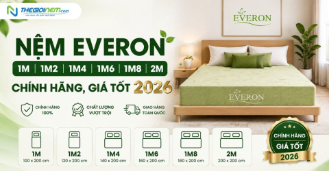 Nệm everon 1m, 1m2, 1m4, 1m6, 1m8, 2m chính hãng, giá tốt 2026